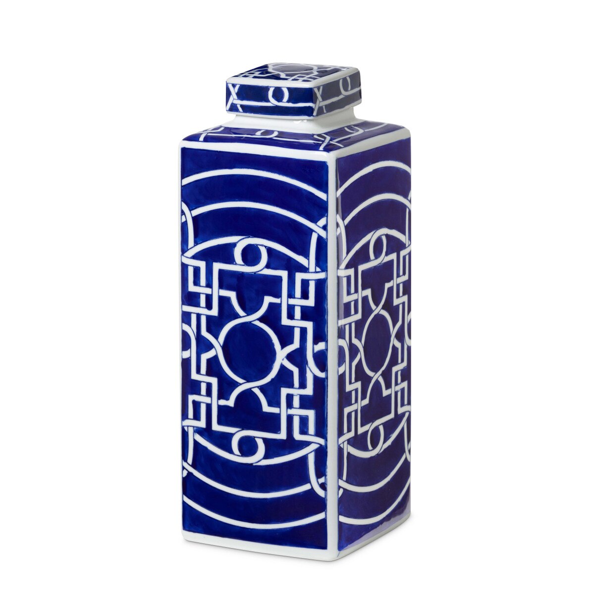 Imperial Ceramic Geometric Square Jar, Indigo, Large style shot 1