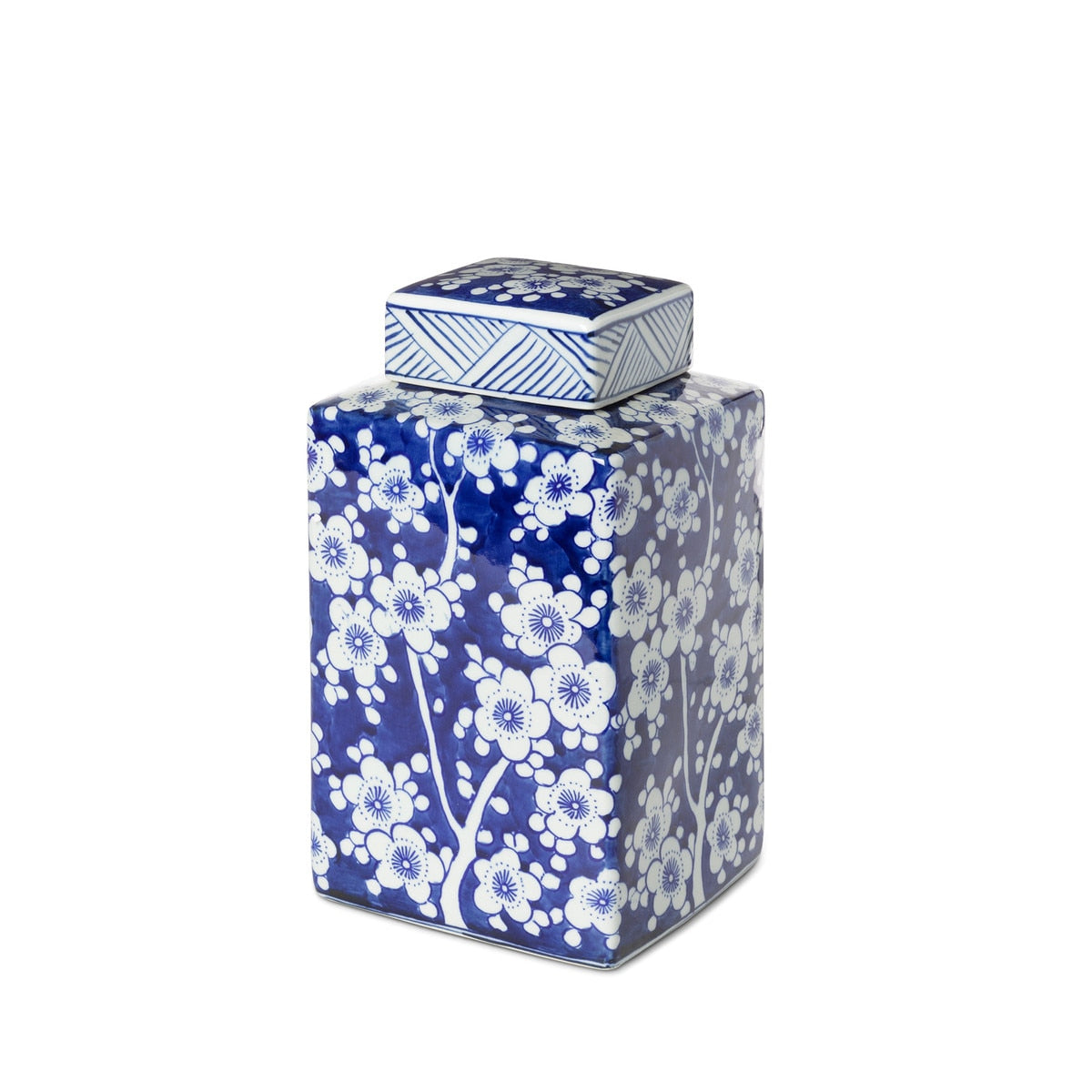 Imperial Ceramic Floral Square Jar, Indigo, Small style shot 1