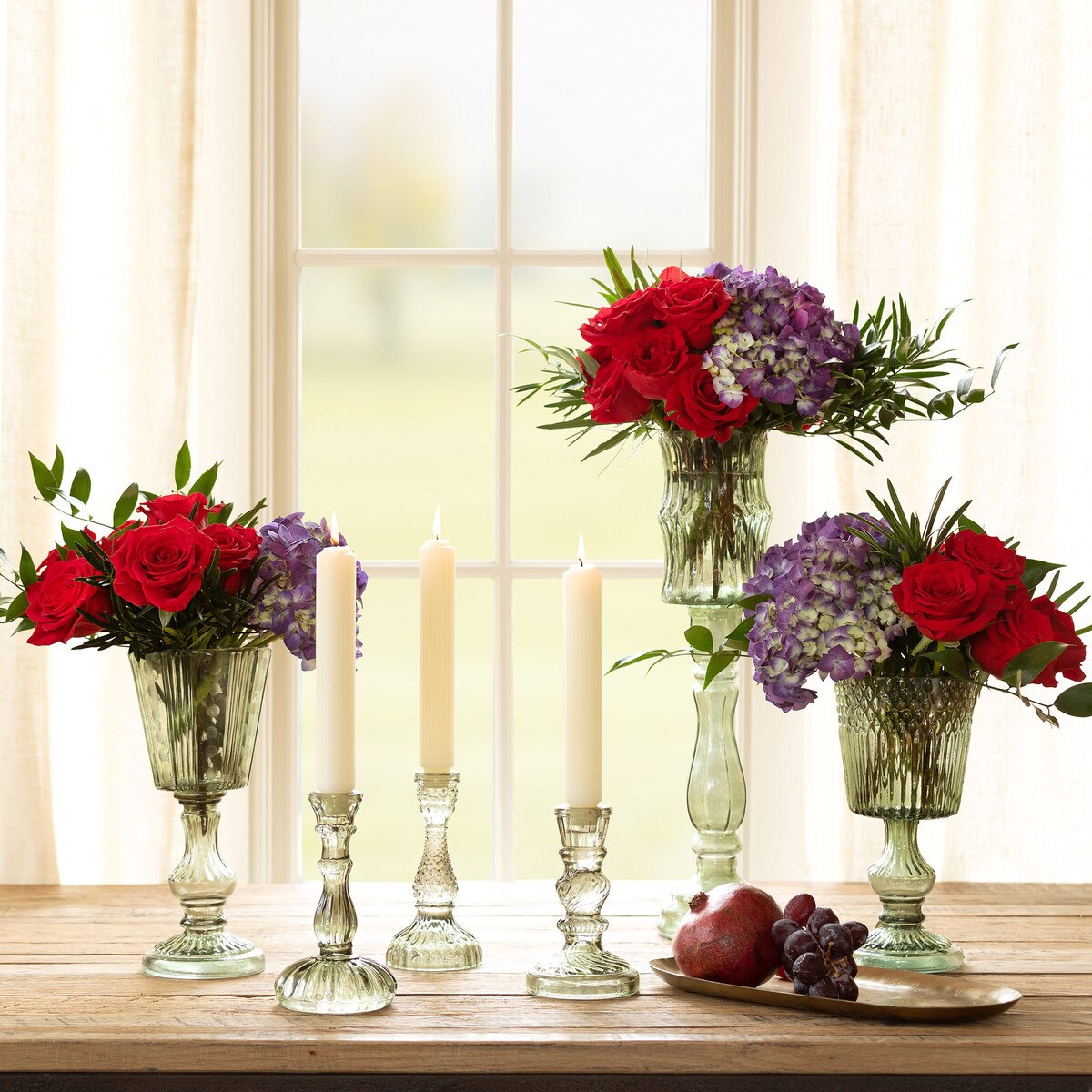 Maybelle Green Glass Taper Holders, Set of 3 style shot 2