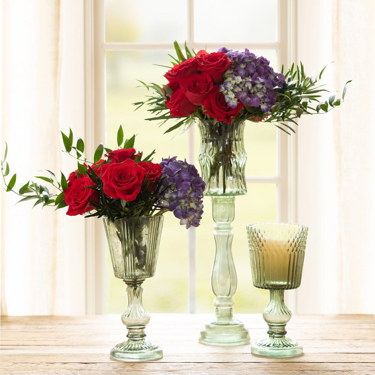 Maybelle Green Glass Pedestal Candle Holder style shot 2