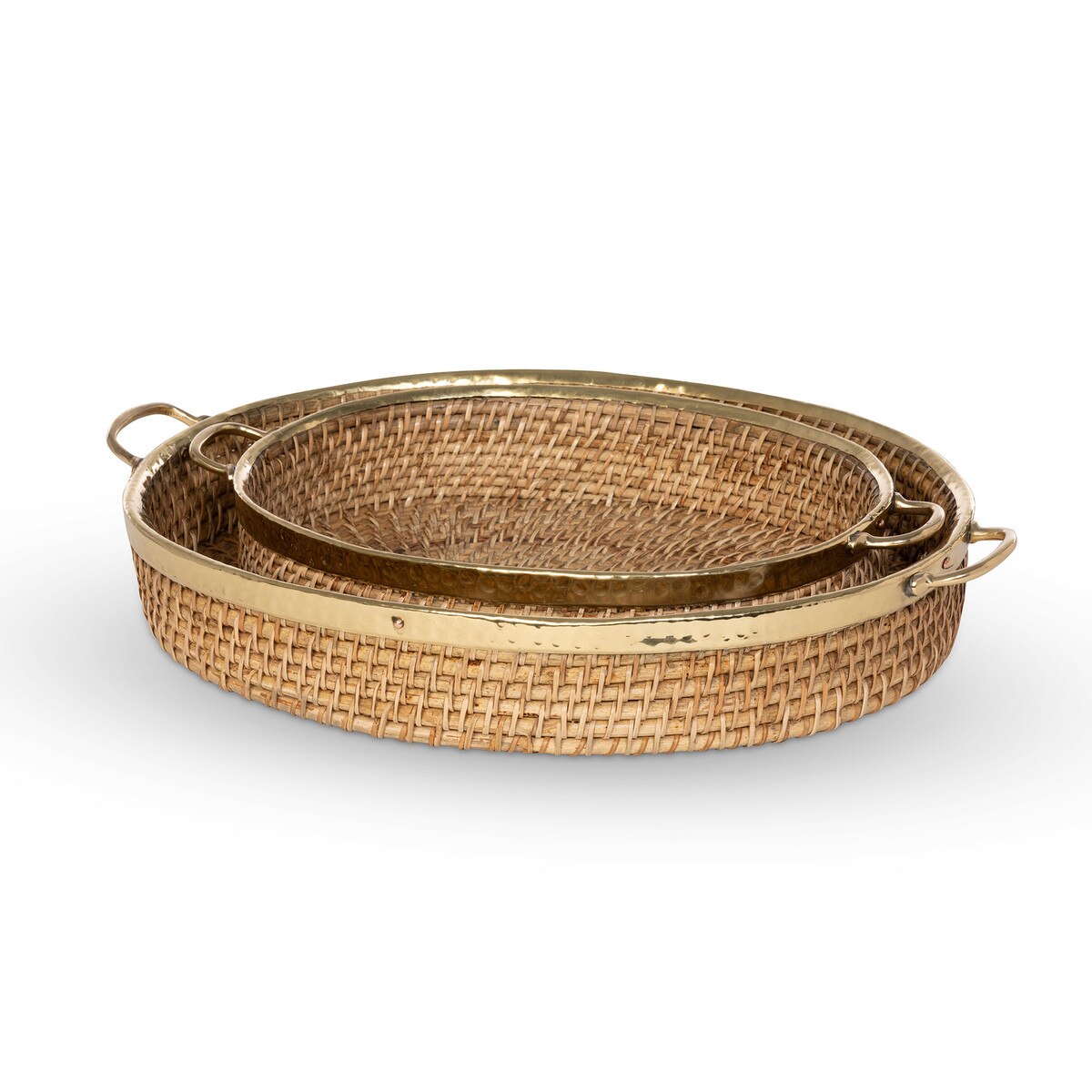 Amelia Woven Bamboo and Brass Oval Tray, Set of 2 style shot 1