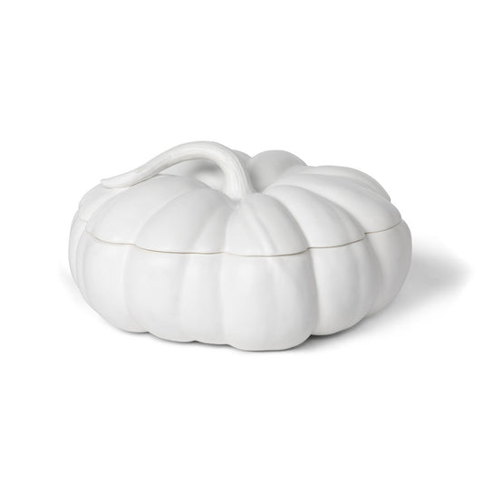 Matte White Lidded Ceramic Pumpkin Bowl Large style shot 1