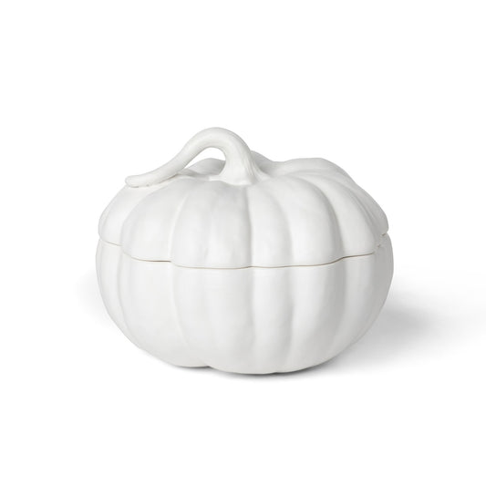 Matte White Lidded Ceramic Pumpkin Bowl Medium style shot 1