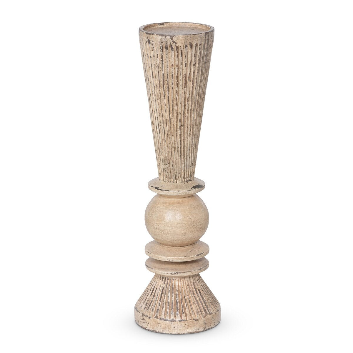 Carved Wood Tassel Pillar Holder, 18" style shot 1