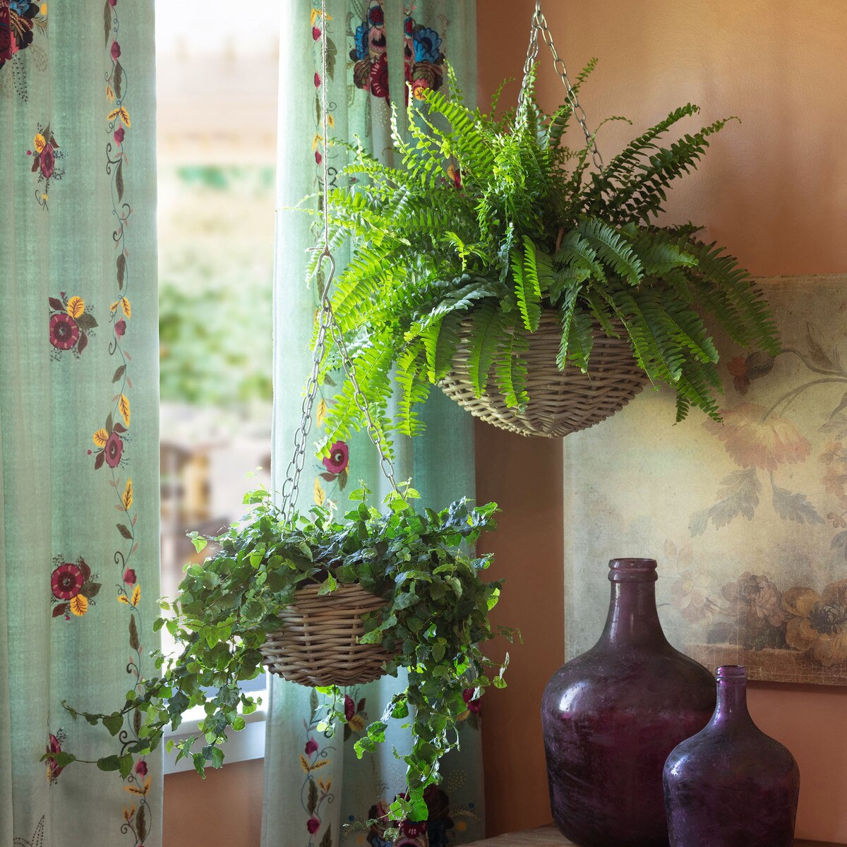 Rattan Hanging Planter Medium style shot 1