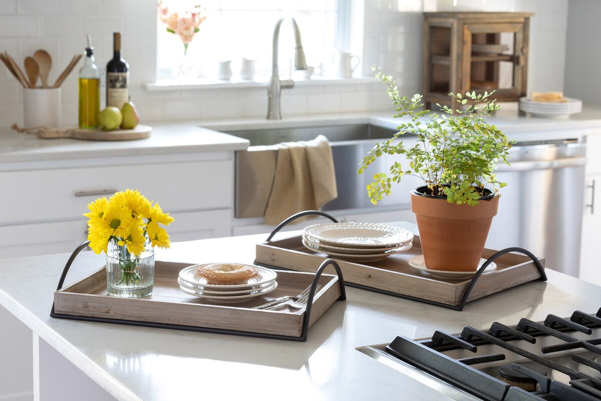 Wood Trays with Iron Handle, Set of 2 style shot 1