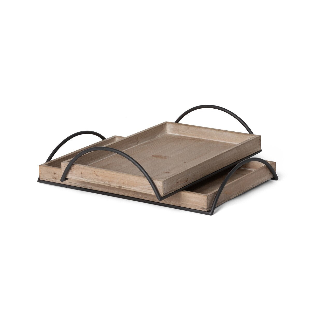 Wood Trays with Iron Handle, Set of 2 style shot 2