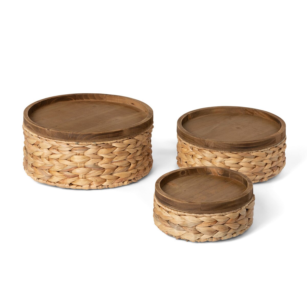 Woven Water Hyacinth Round Storage Basket, Set of 3 style shot 1