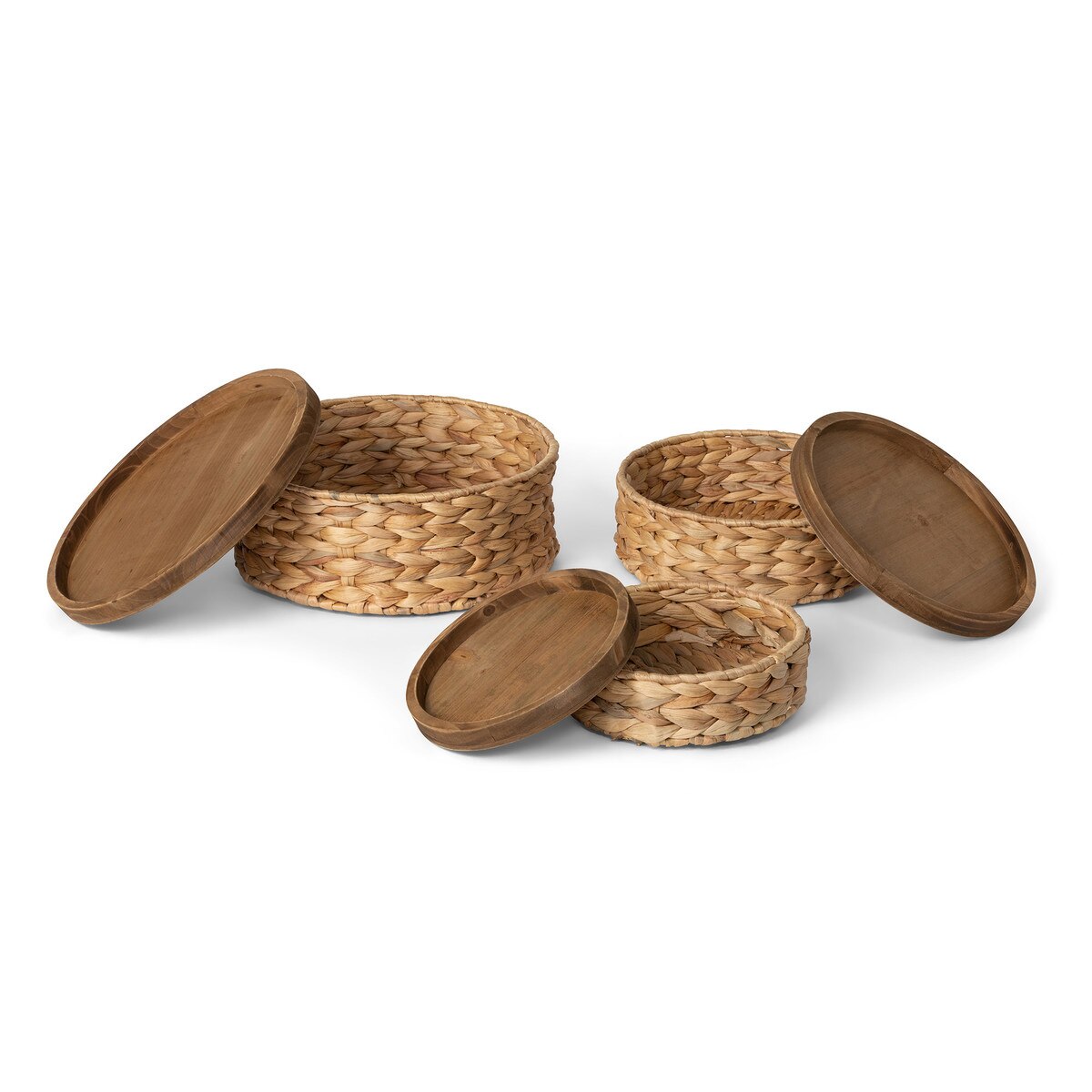 Woven Water Hyacinth Round Storage Basket, Set of 3 style shot 2