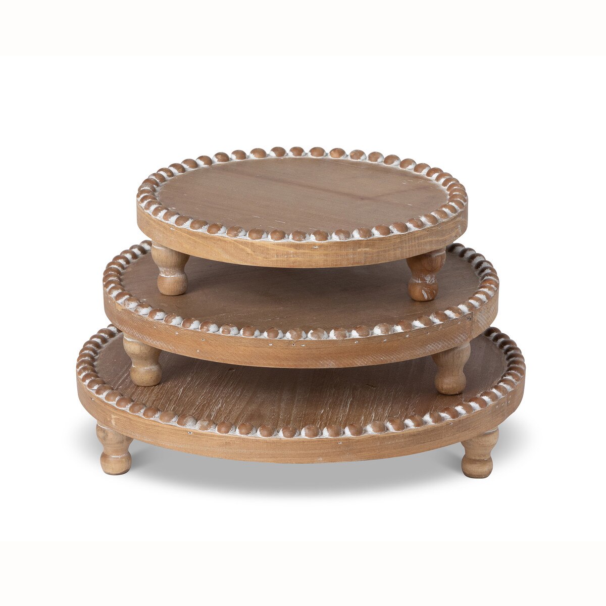 Wood Beaded Round Serving Trays, Set of 3 style shot 1