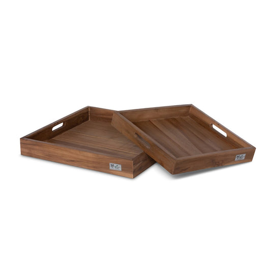 Teak Square Serving Tray, Set of 2 style shot 1