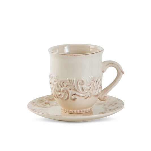 Acanthus Stoneware Cup and Saucer, Set of 4 style shot 1