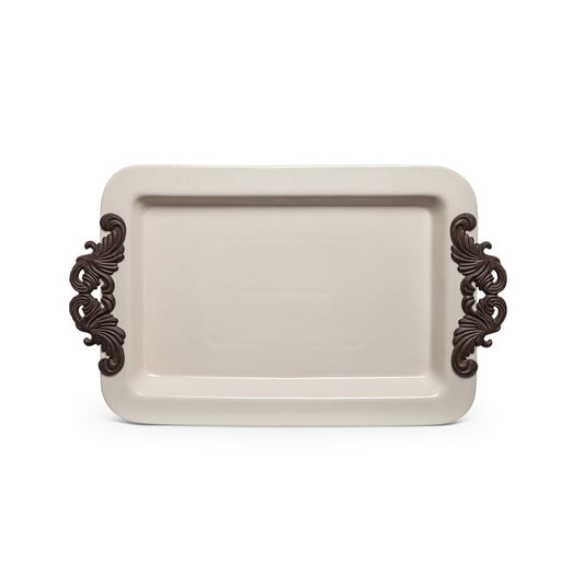 Stoneware Tray with Acanthus Pattern Handles style shot 1