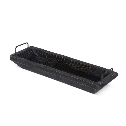 Carved Wood Tray with Iron Handles style shot 1