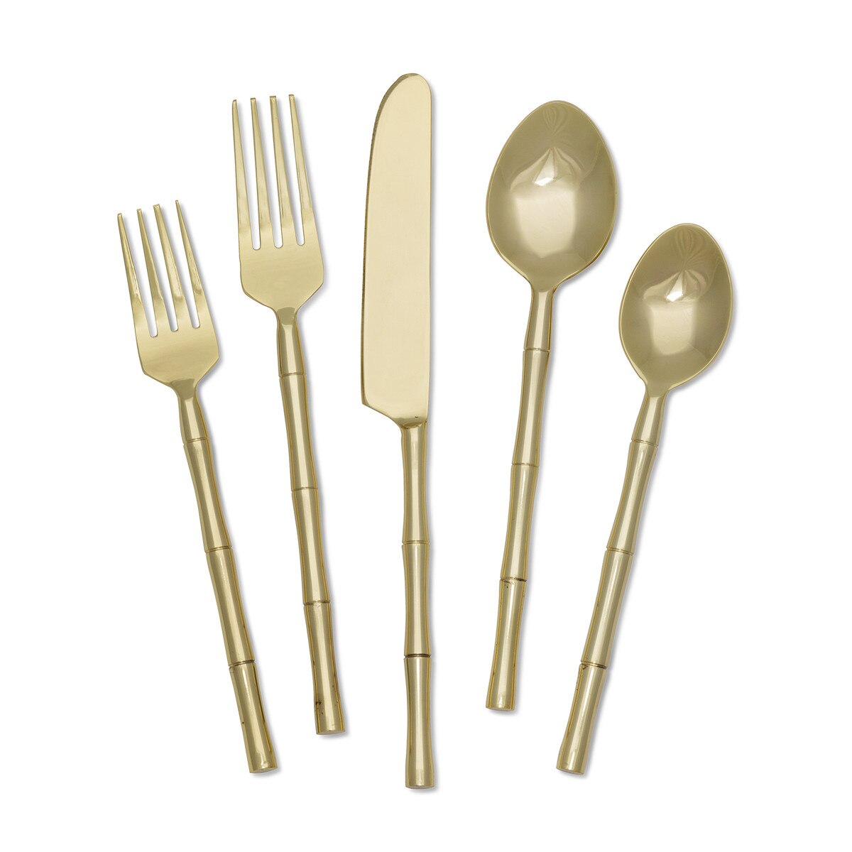 Bamboo Motif Gold Flatware, Boxed Set of 5 style shot 1