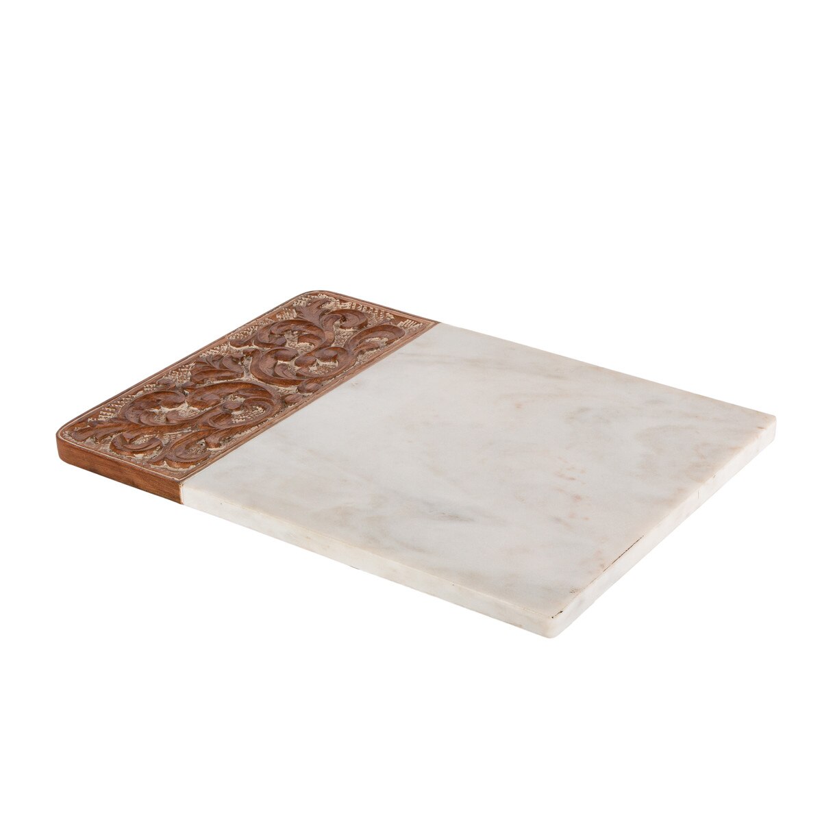Acanthus Carved Wood and Marble Cutting Board, White, Large style shot 1