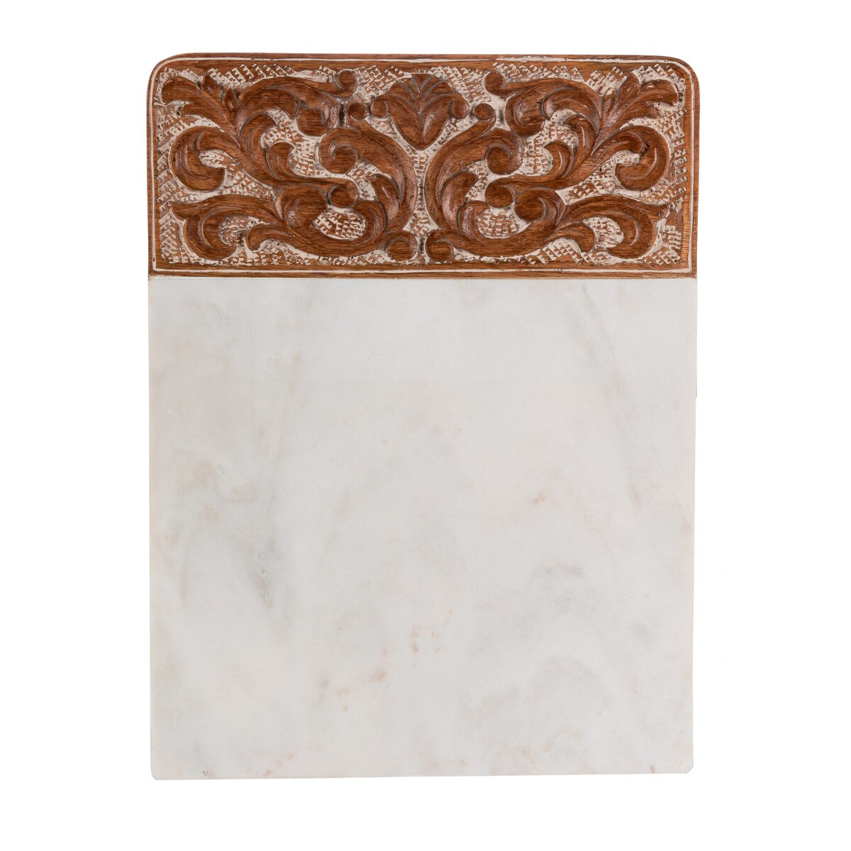 Acanthus Carved Wood and Marble Cutting Board, White, Large style shot 2