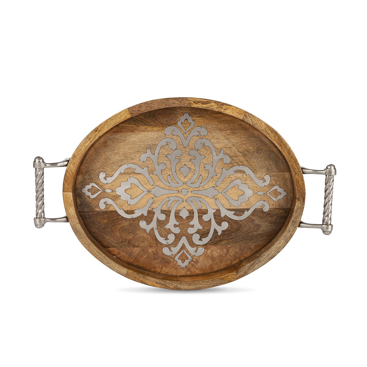 Heritage Inlay Wood Oval Tray with Handles, 20" style shot 1
