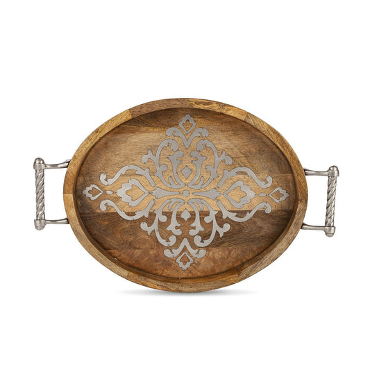 Heritage Inlay Wood Oval Tray with Handles, 20" style shot 1