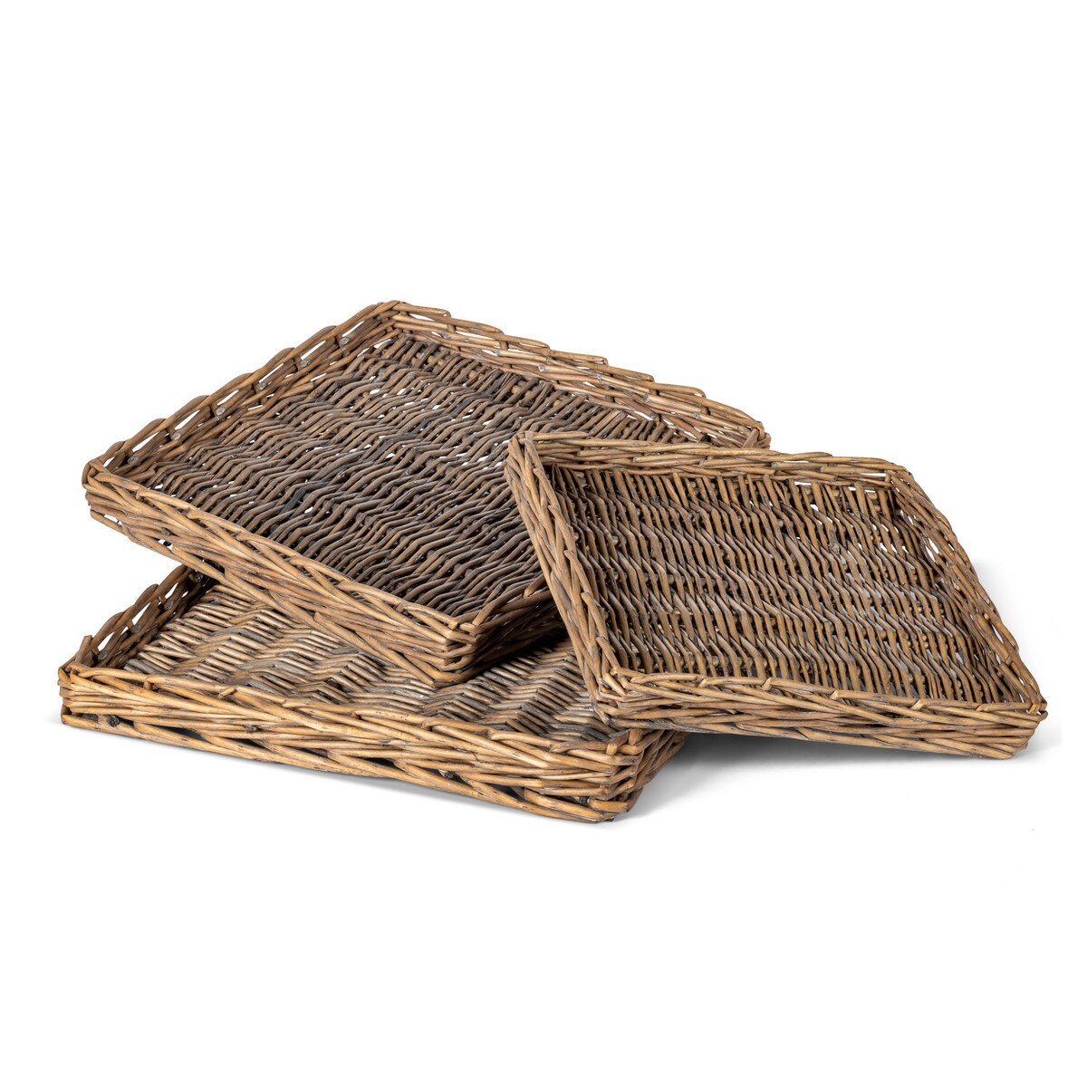 Woven Willow Square Trays, Set of 3 style shot 1