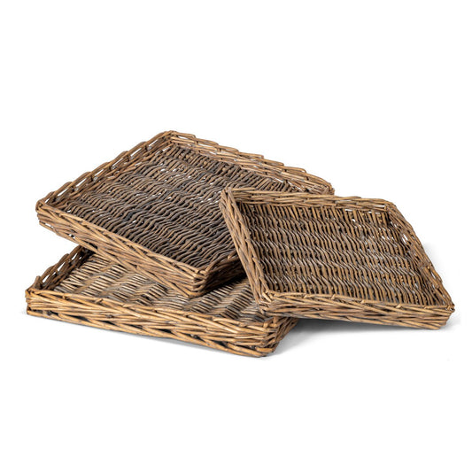 Woven Willow Square Trays, Set of 3 style shot 1