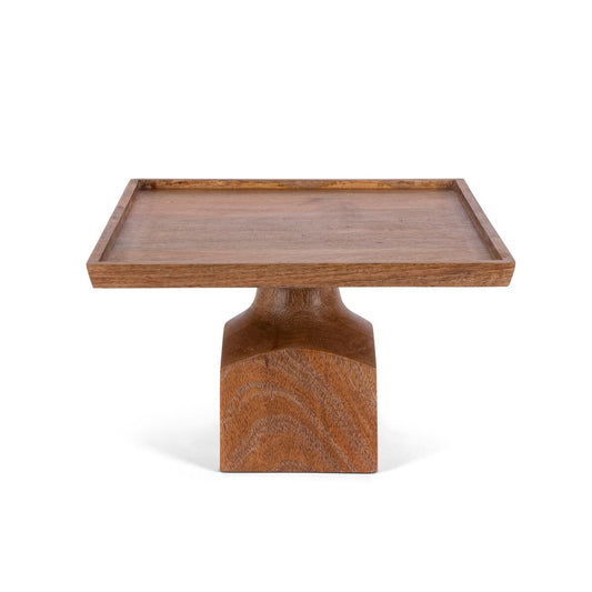 Mango Wood Square Serving Pedestal, 12" style shot 1