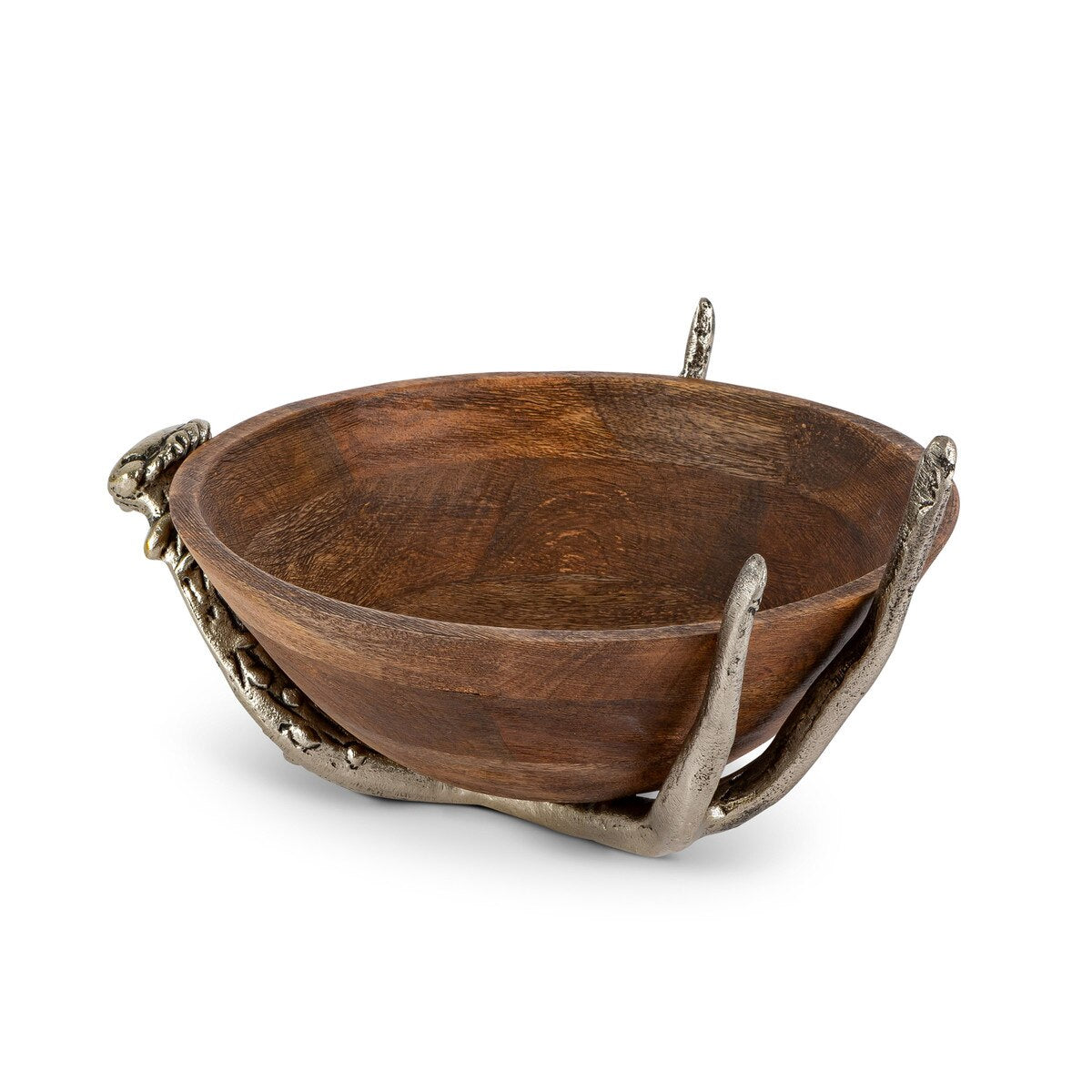 Mango Wood Bowl with Antler Stand, 12" style shot 1