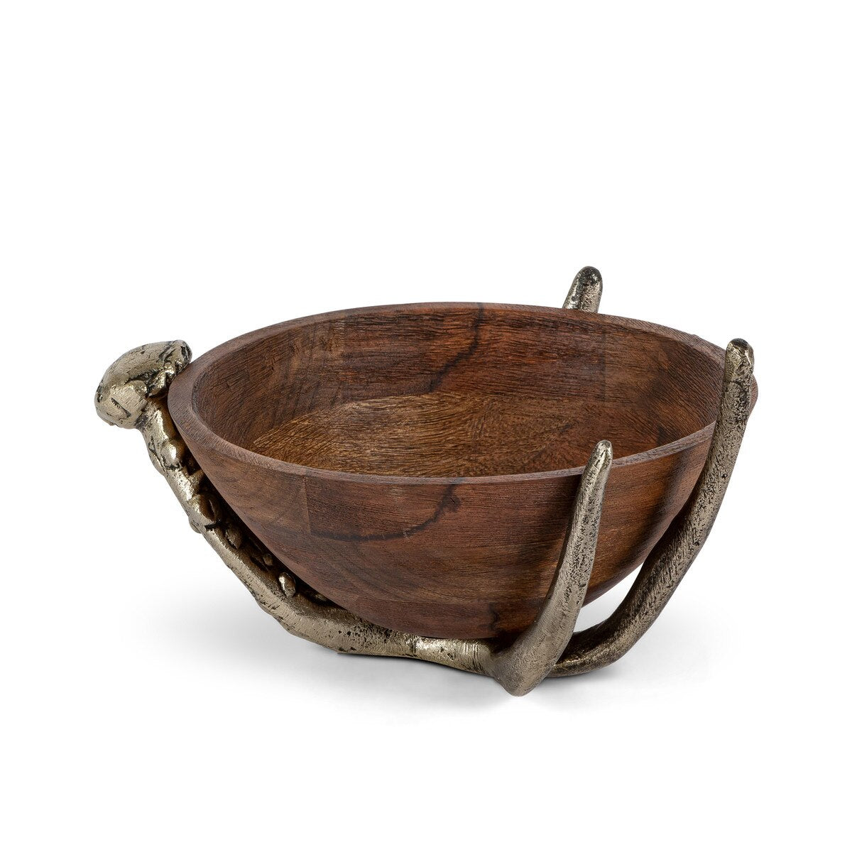 Mango Wood Bowl with Antler Stand, 10" style shot 1