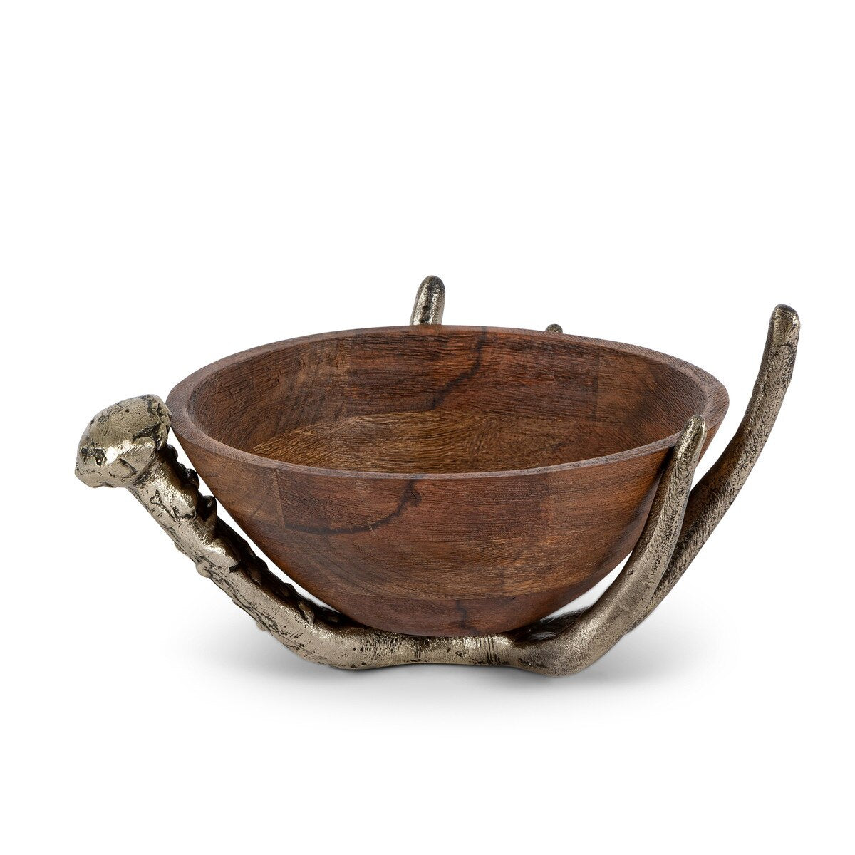 Mango Wood Bowl with Antler Stand, 10" style shot 2