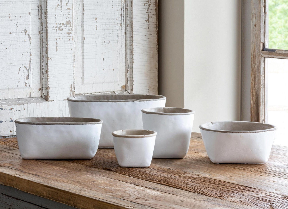 Orchard White Cement Planter, Small style shot 1