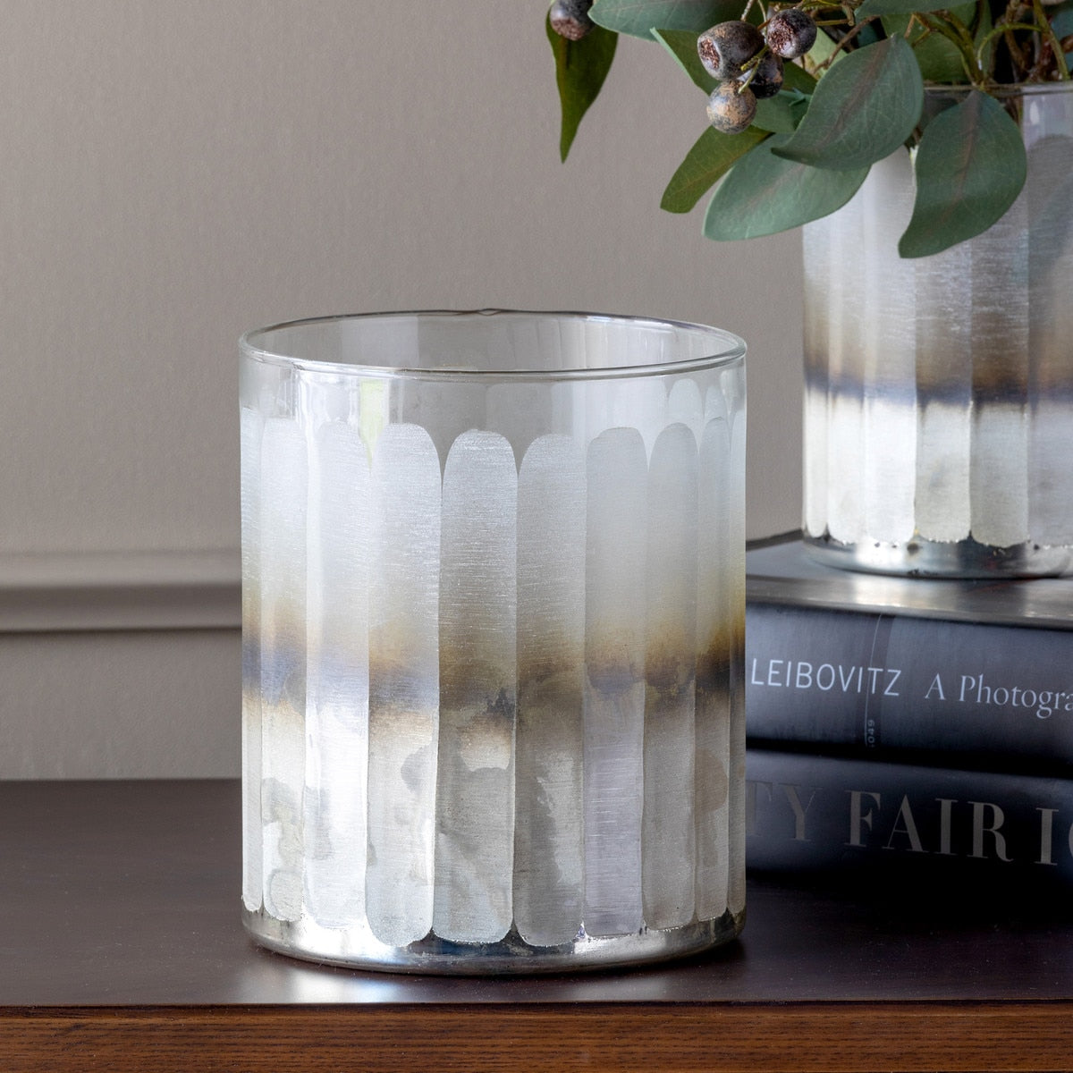 Mica Engraved Glass Hurricane, Large