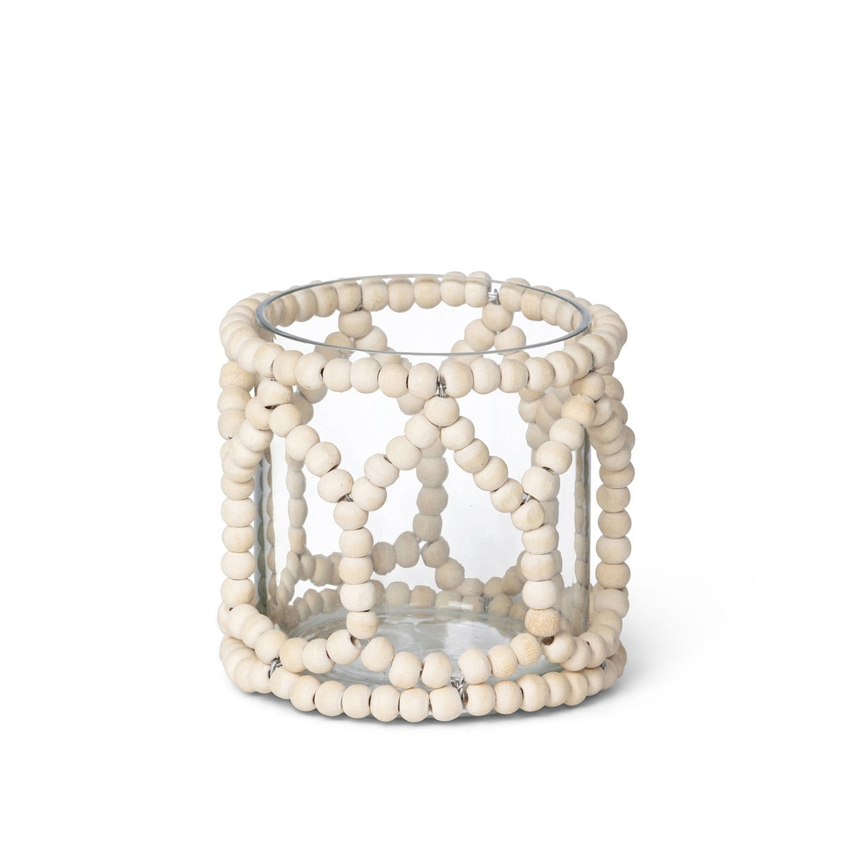 Wood Beaded Garland Embellished Glass Votive style shot 1