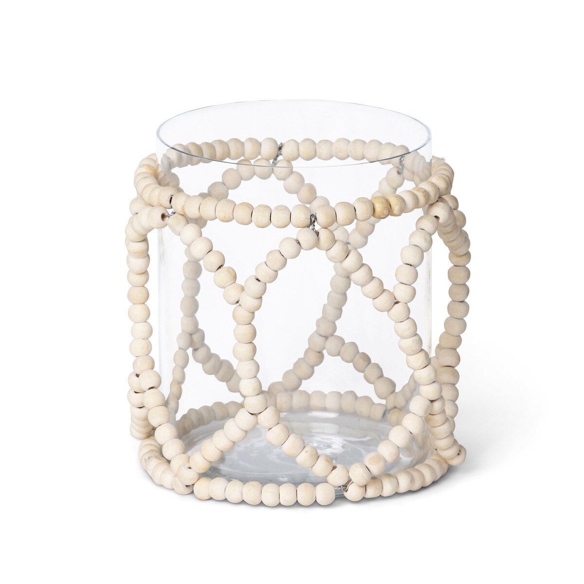 Wood Beaded Garland Embellished Glass Hurricane style shot 1