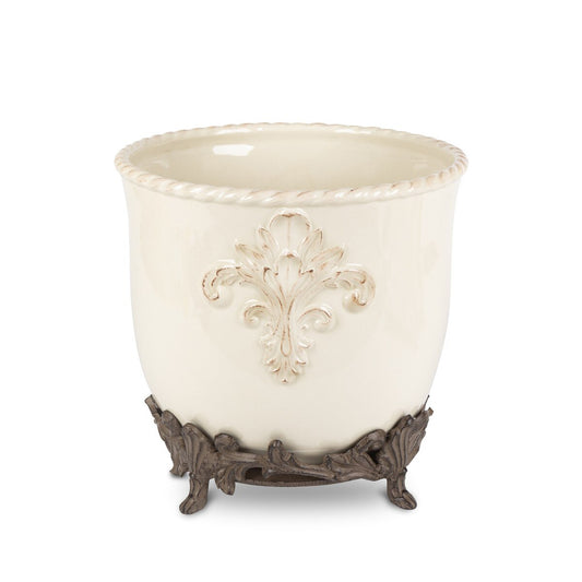 Acanthus Stoneware Planter on Metal Base style shot 1