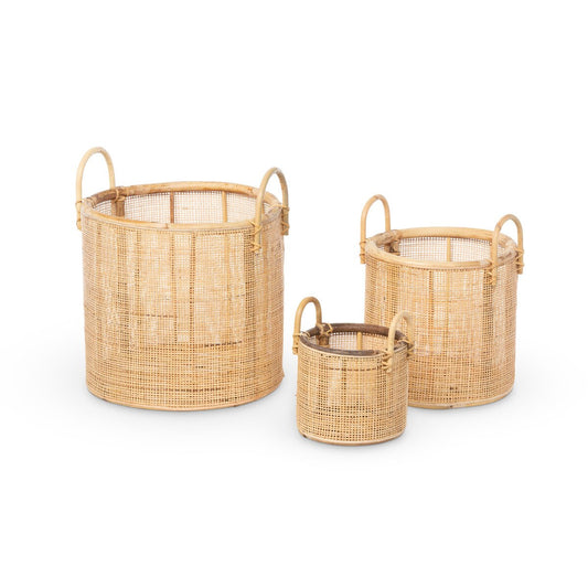 Woven Rattan Baskets with Handles, Set of 3 style shot 2