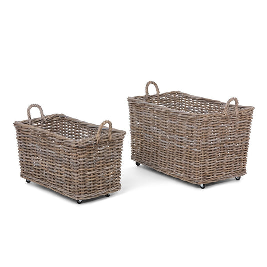 Rattan Woven Storage Basket with Casters, Set of 2 style shot 1