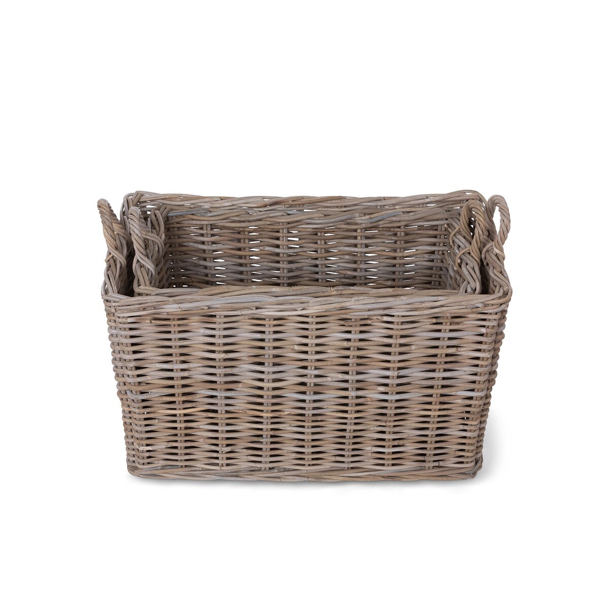 Rattan Woven Storage Basket with Casters, Set of 2 style shot 2
