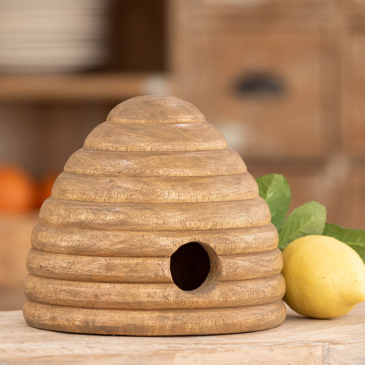 Carved Wood Tabletop Beehive, Large
