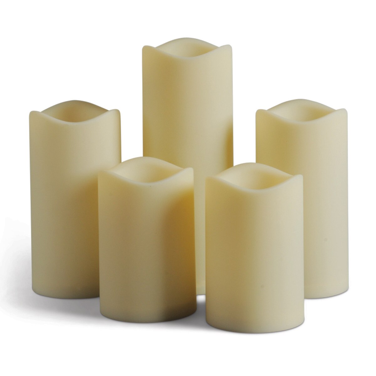Indoor/Outdoor Flickering Flameless Pillar Candles, Set of 5 style shot 1
