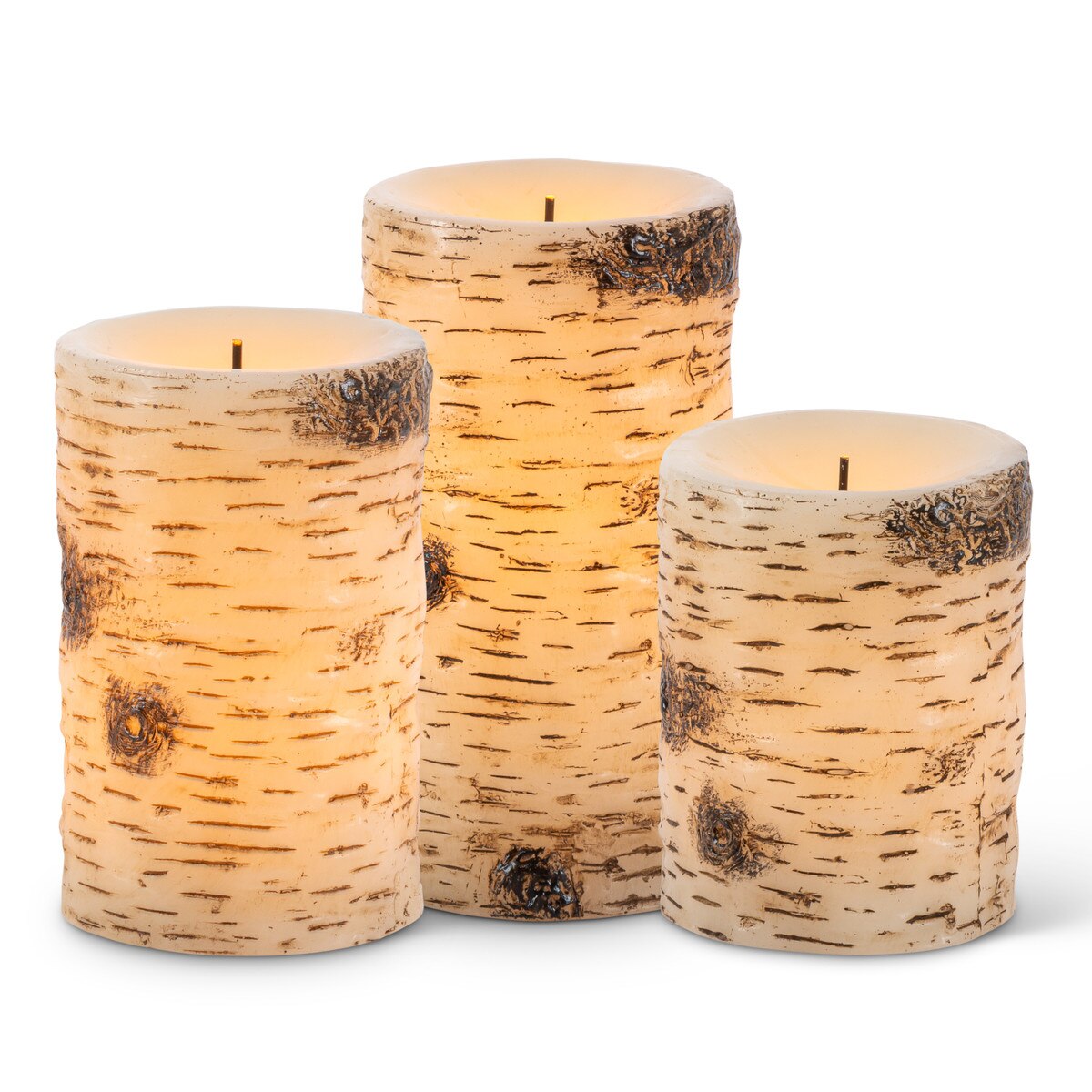 3 Pieces Set Of 3X4 3X5 3X6 Wax Glow Wick(R) Birch Candle with Warm White Led, 3 Asst. style shot 1