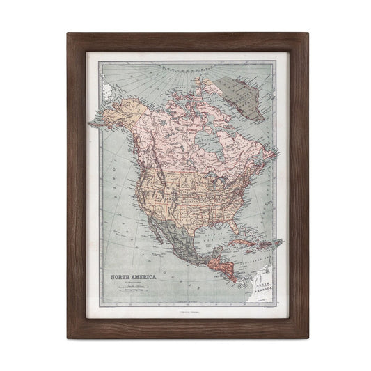 Vintage North American Wood Framed Map style shot 1