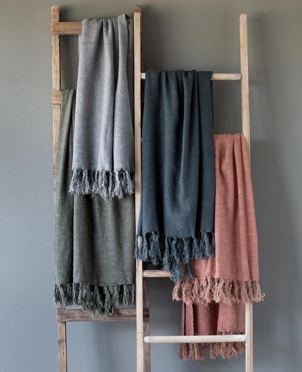 Washed Linen Throw, Olive Green style shot 1