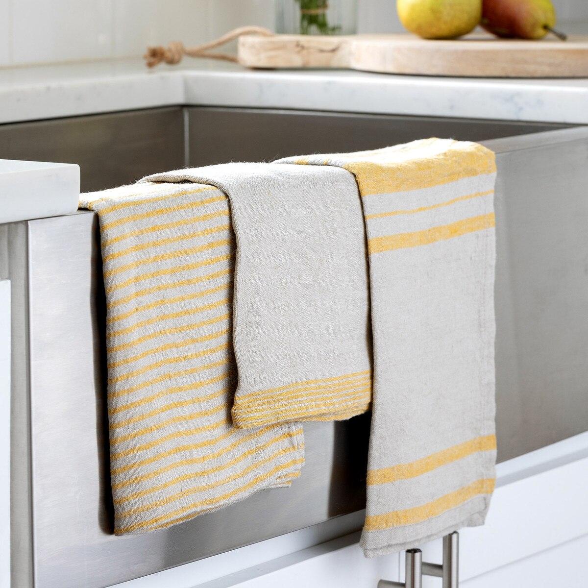 Soft Linen Dish Towel, Yellow Stripe Assortment