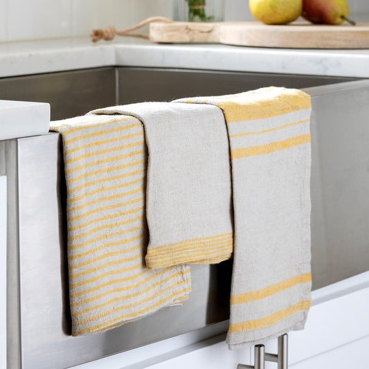 Soft Linen Dish Towel, Yellow Stripe Assortment