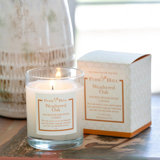 Weathered Oak Boxed Poured Glass Candle