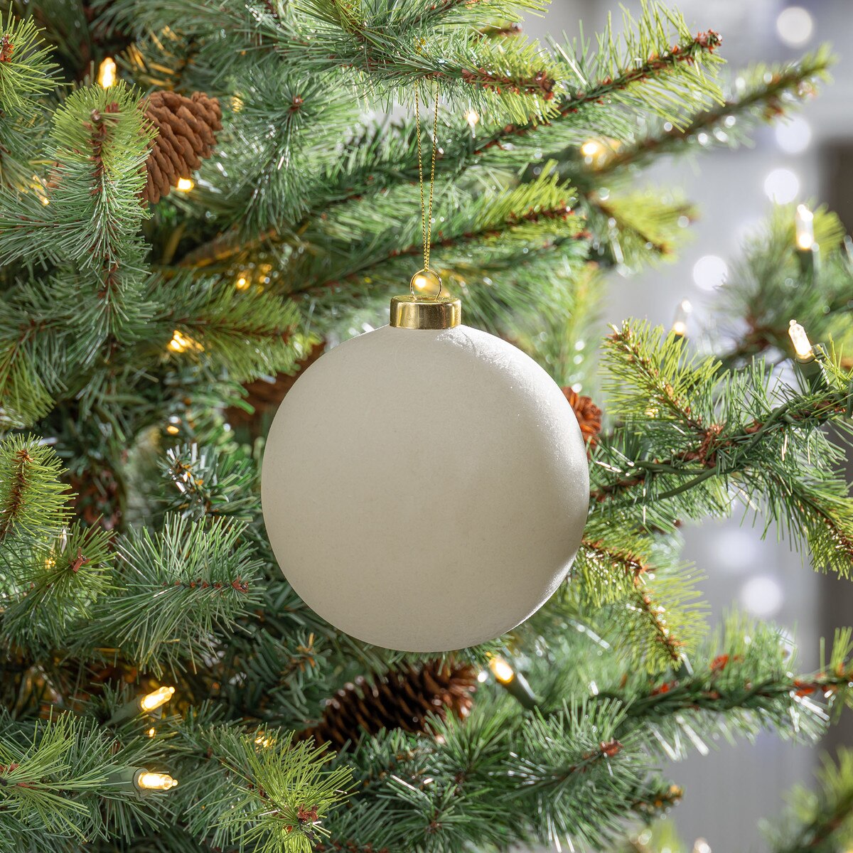 Taupe Flocked Ornament, 4.75" style shot 2