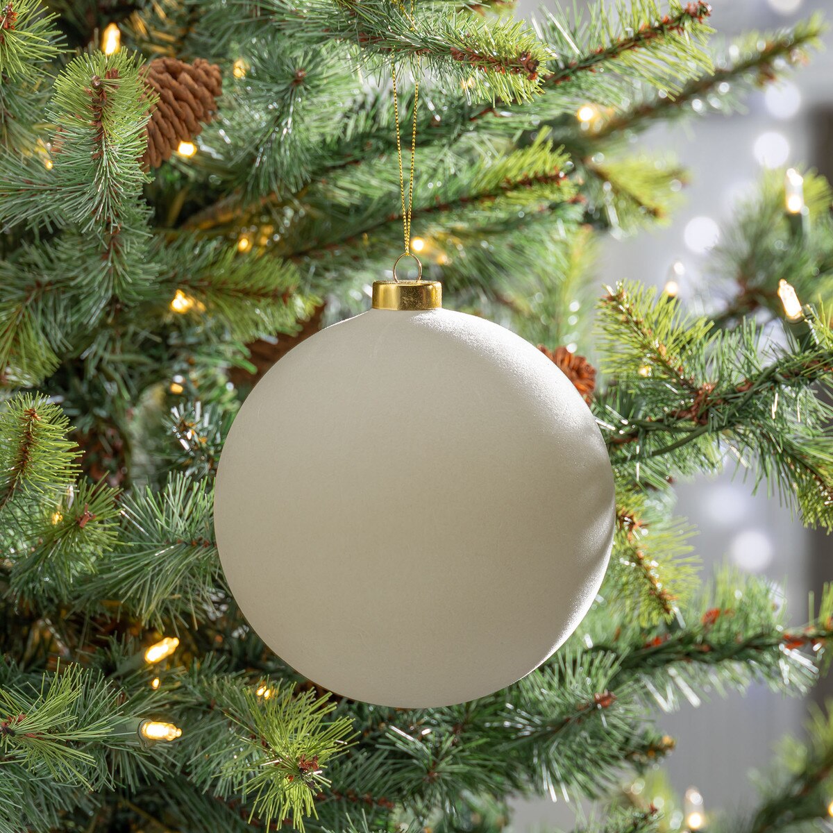 Taupe Flocked Ornament, 5.75" style shot 2