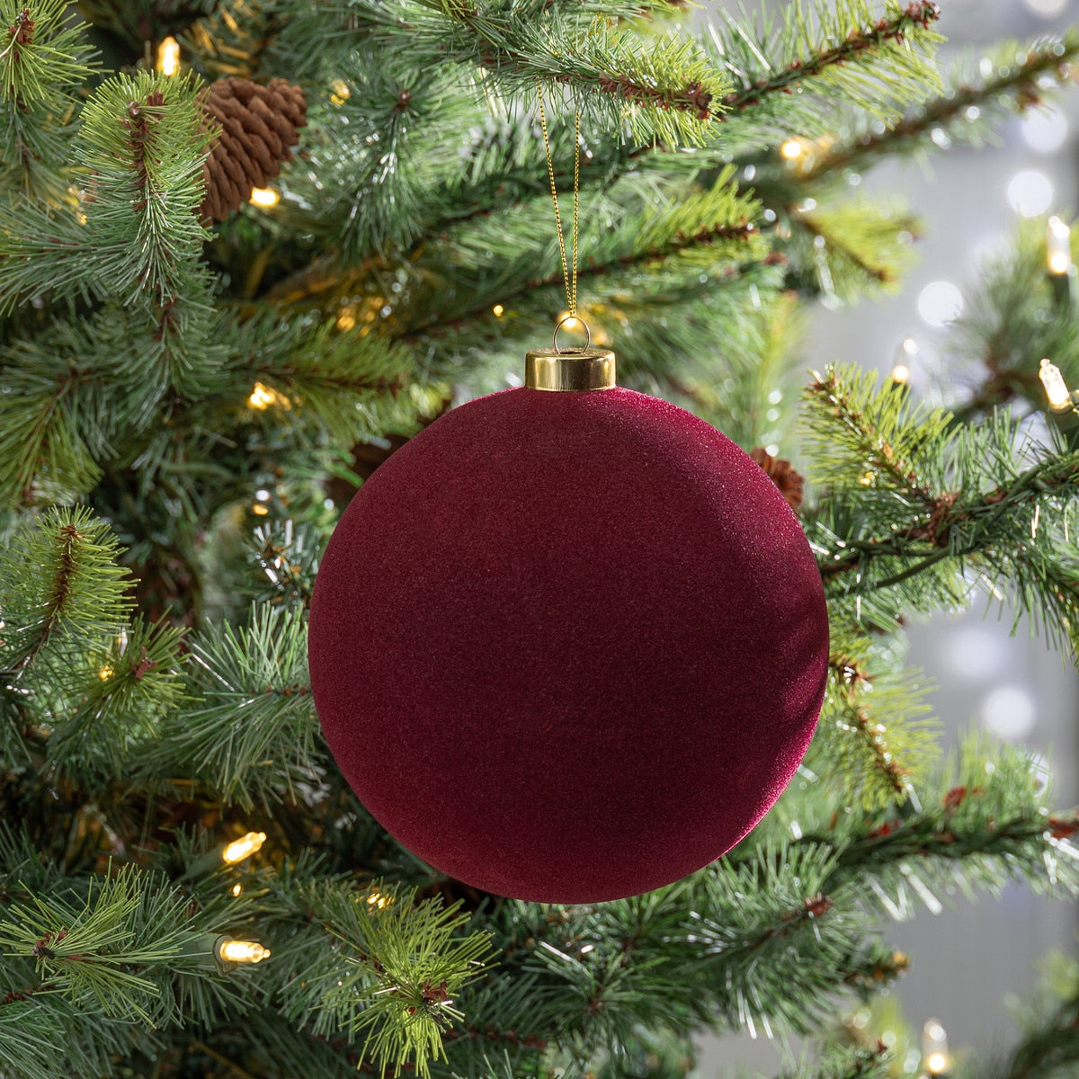 Burgundy Flocked Ornament, 5.75" style shot 2