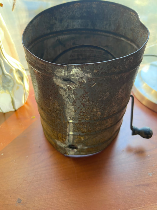 Vintage Hand-Crank Flour Sifter | Rustic Farmhouse Kitchen Decor