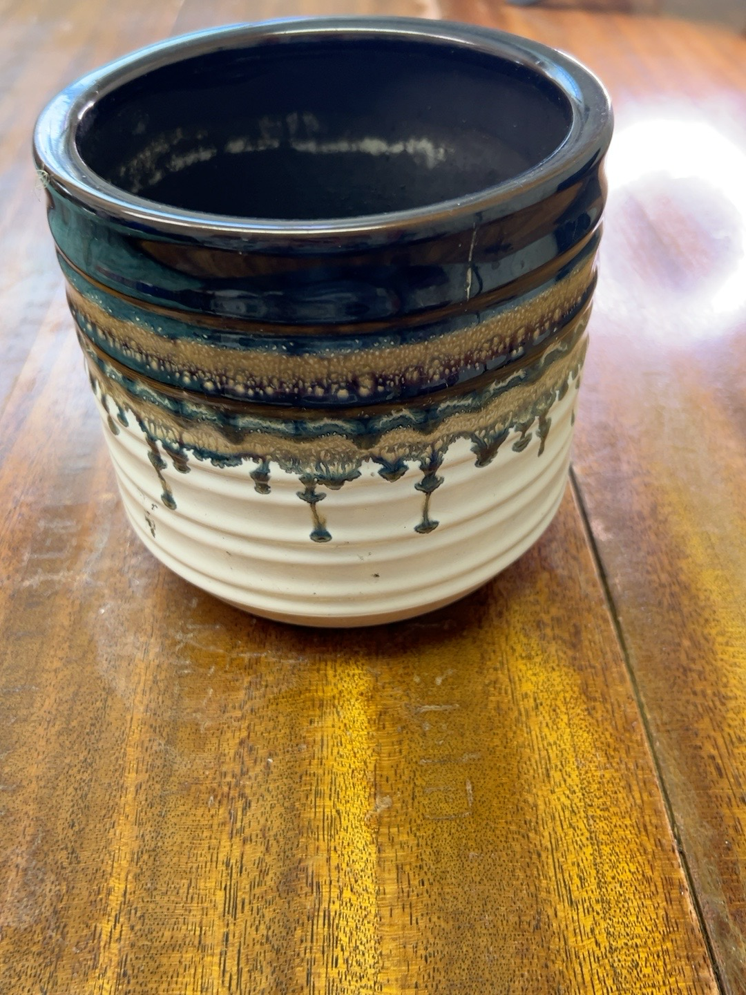 Drip-Glaze Ceramic Planter — Cream & Earth  Only One Available